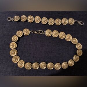 Vintage Signed Erwin Pearl © Swirl Gold Tone Bracelet Necklace Set